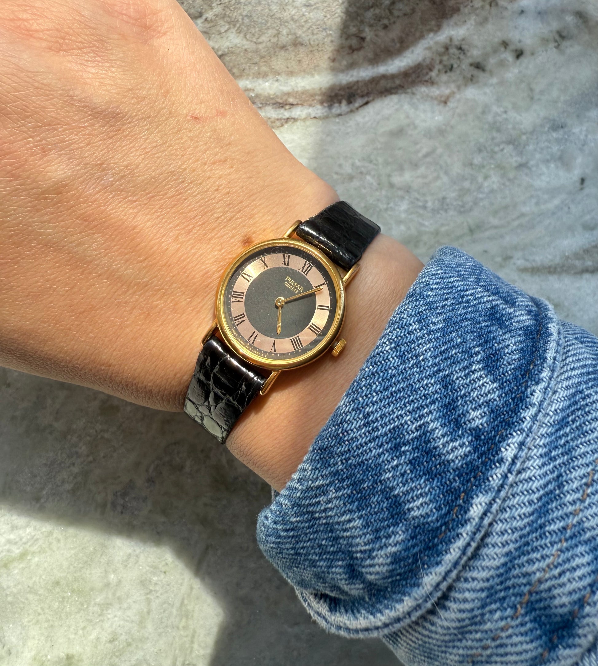 Vintage Pulsar Two Tone Roman Dial Gold Tone Quartz Watch