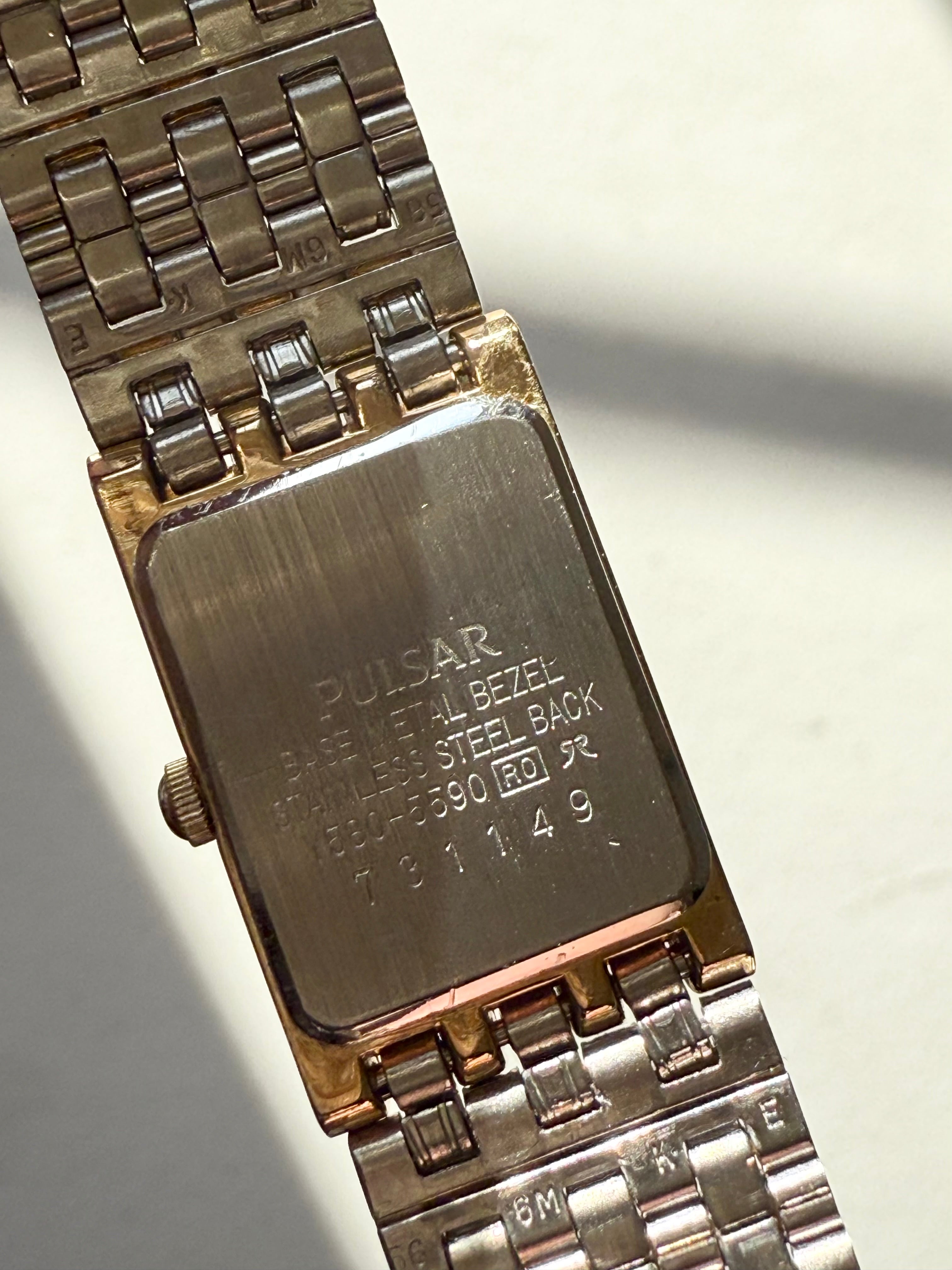 1997 Pulsar Quartz By SEIKO Gold Tone Tank Watch