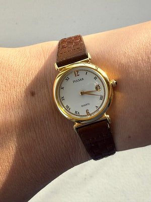 1988 Pulsar Quartz By SEIKO Gold Tone Watch