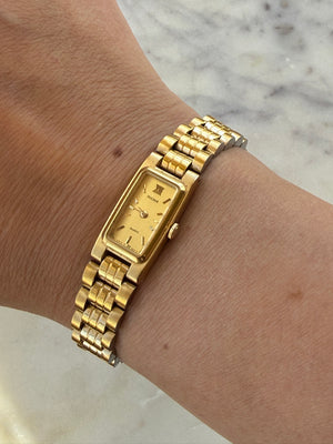 1988 Pulsar Quartz v220 By SEIKO Gold Tone Tank Watch