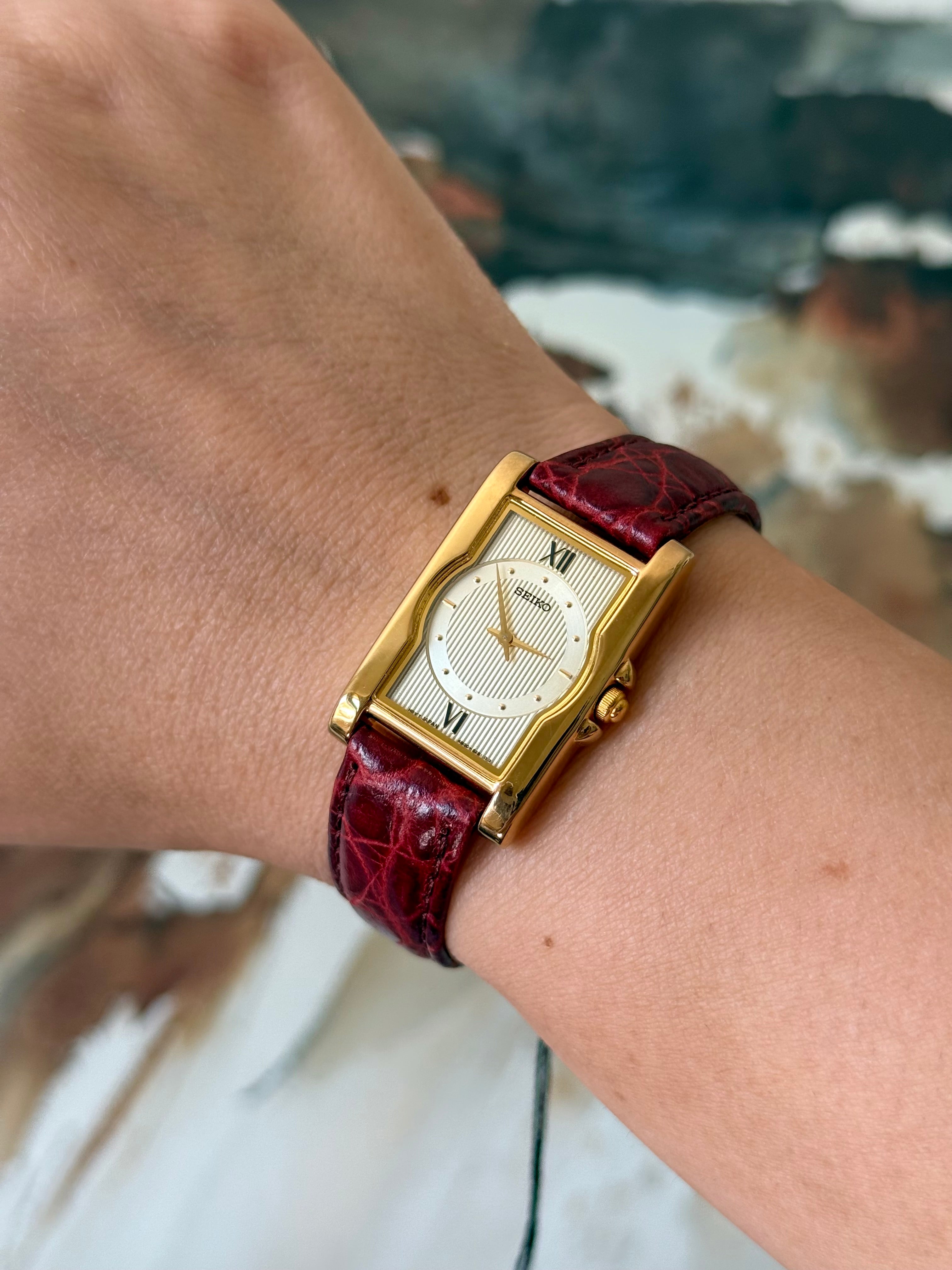1988 Seiko Quartz (NOS) Gold Tone Tank Watch