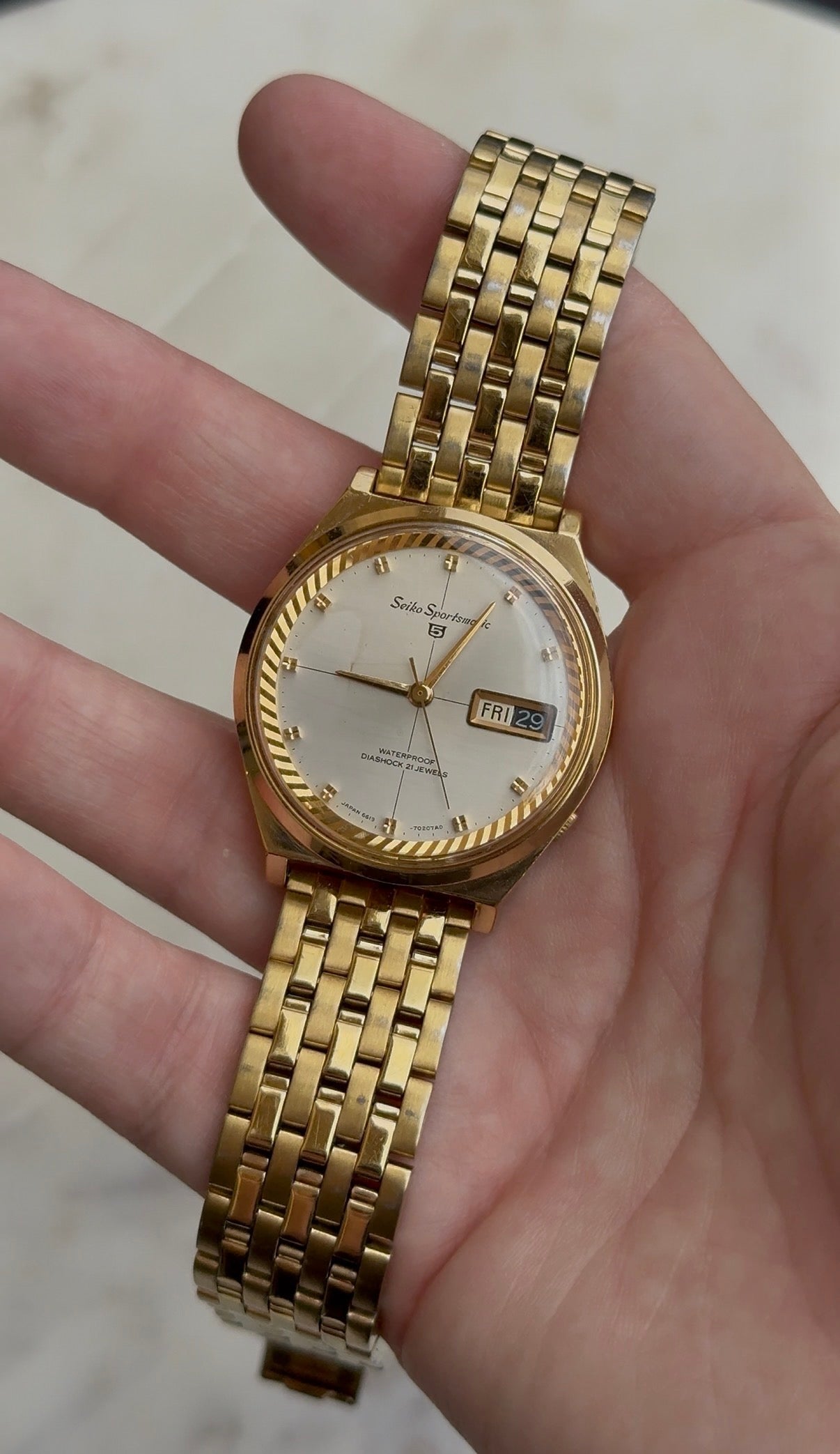 1965 Seiko Sportsmatic 5 “Dolphin” Gold Electroplated Day Date Watch