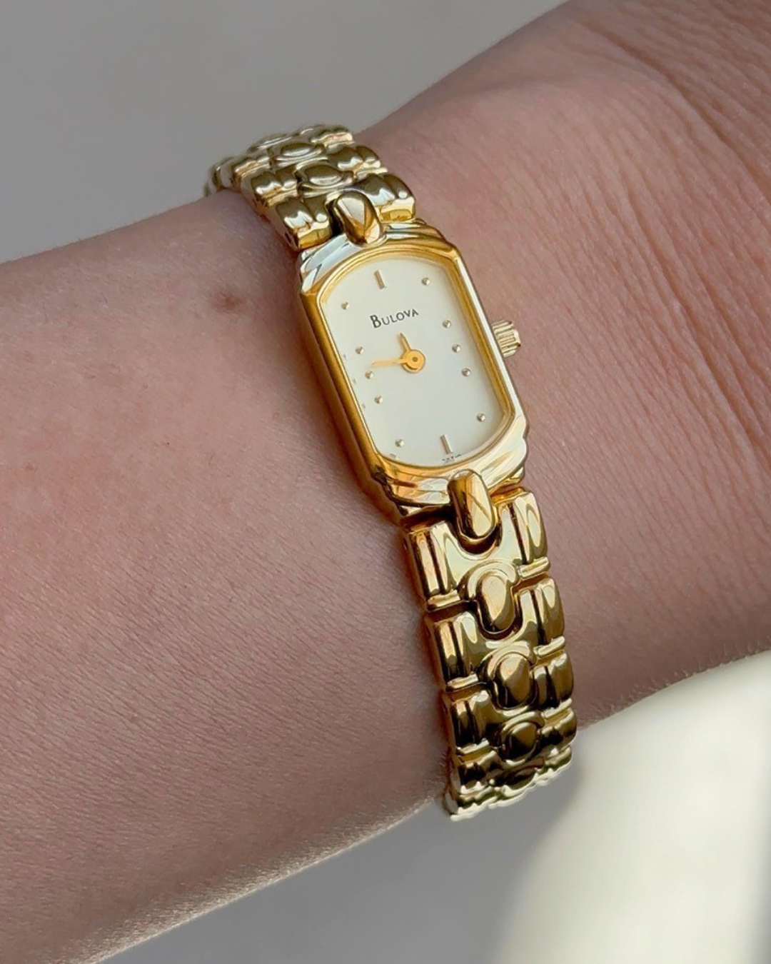 1997 Bulova Tonneau Gold Tone Bracelet Watch
