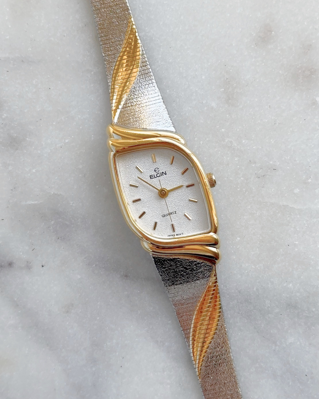 1980's Elgin Quartz Two Tone Asymmetrical Watch
