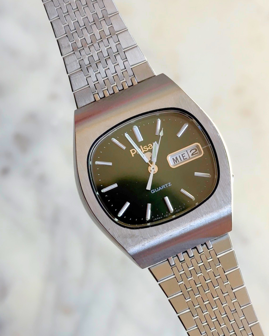 1988 Pulsar Quartz by Seiko TV Dial Day Date Watch