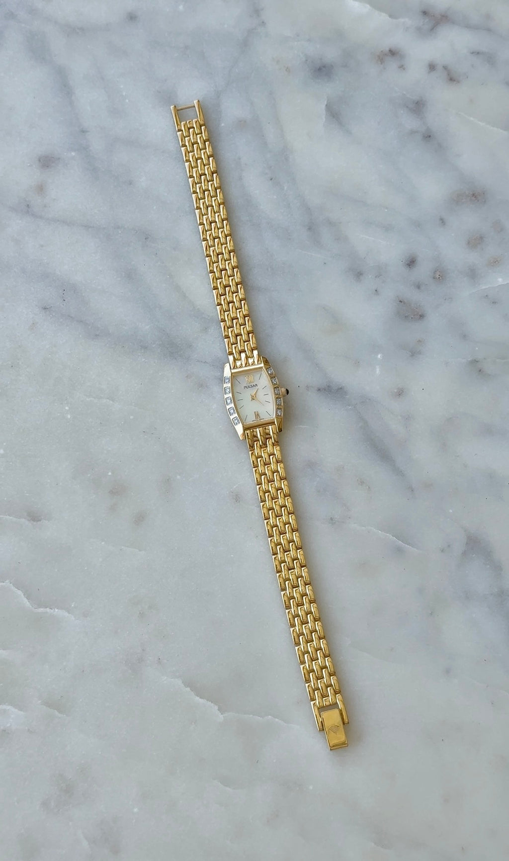 1995 Pulsar Quartz by SEIKO Diamond MOP Tonneau Bracelet Watch