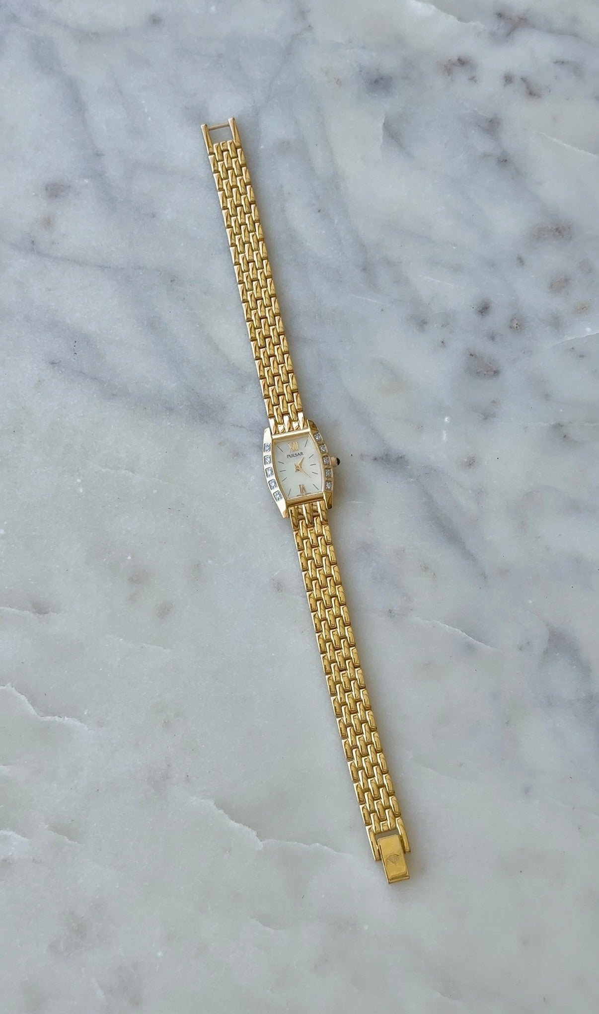 1995 Pulsar Quartz by SEIKO Diamond MOP Tonneau Bracelet Watch