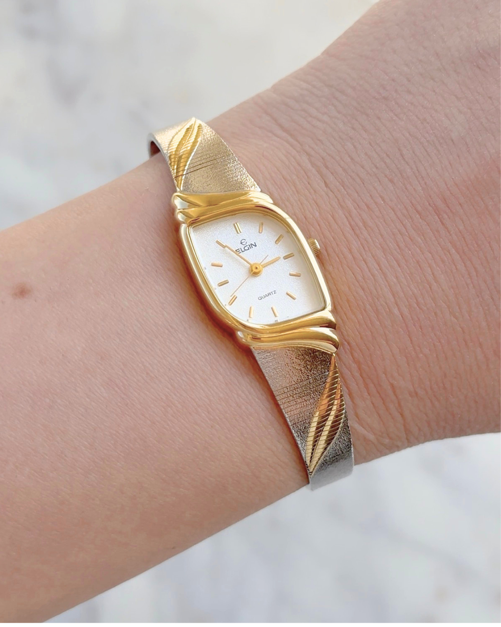 1980's Elgin Quartz Two Tone Asymmetrical Watch