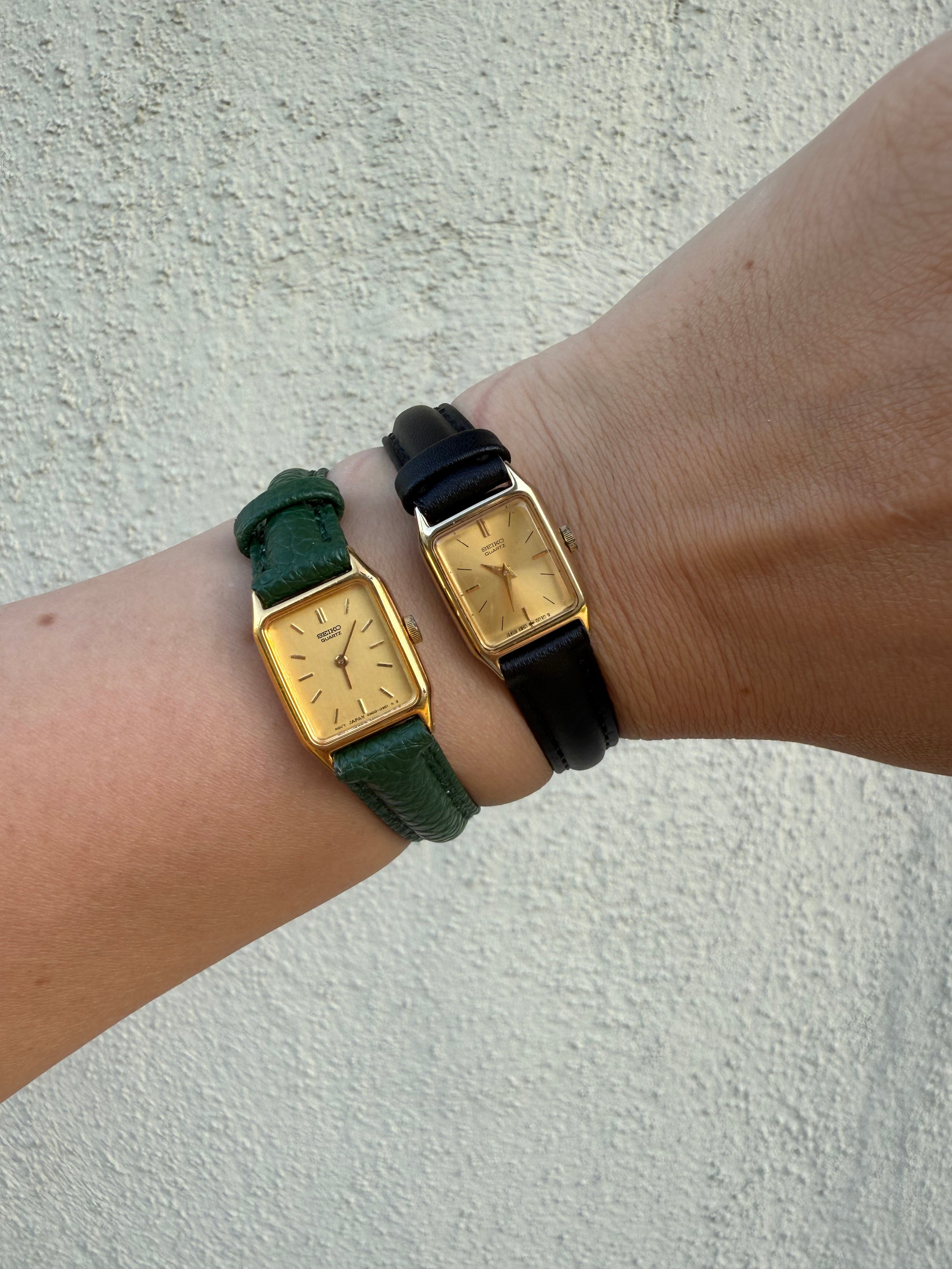1988 Seiko Quartz Gold Tone Gold Dial Tank Watch