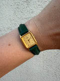 1995 Seiko Quartz Gold Tone Gold Dial Tonneau Tank Watch