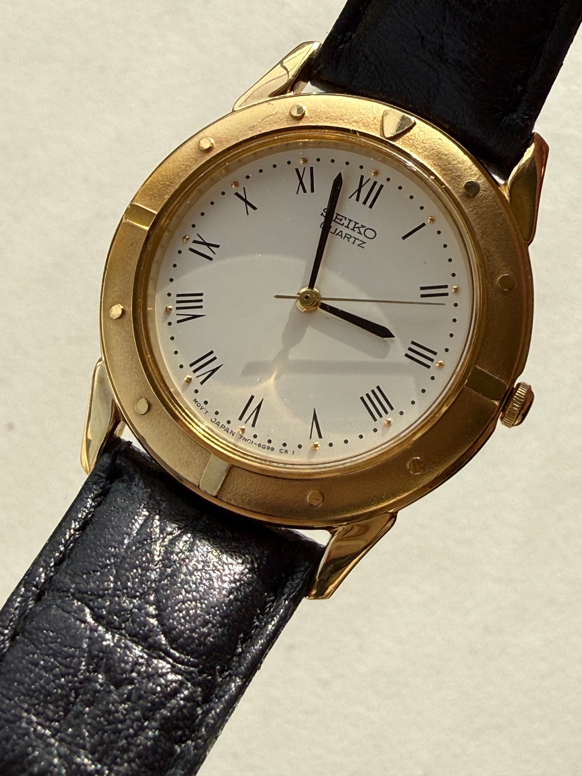 1994 Seiko Quartz Roman Nautical Gold Tone Watch