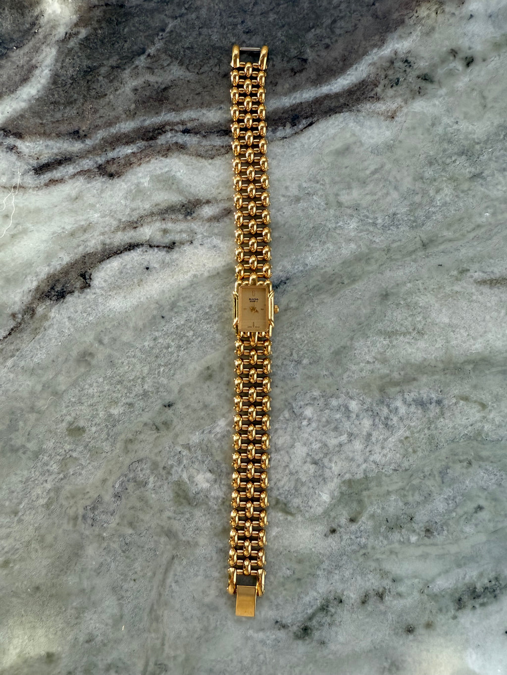 1998 Bulova Quartz Gold Tone Bracelet Tank Watch