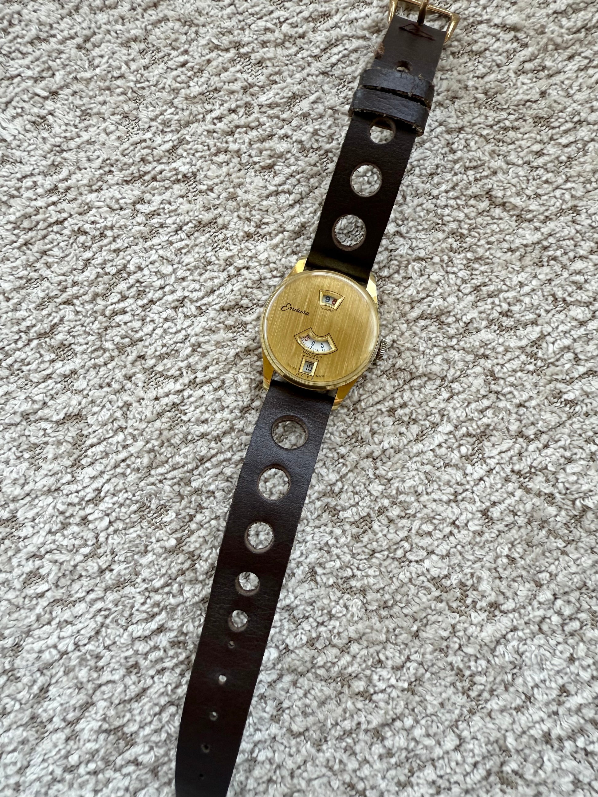 1960’s Endura Gold Tone Jump Hour Mechanical Watch
