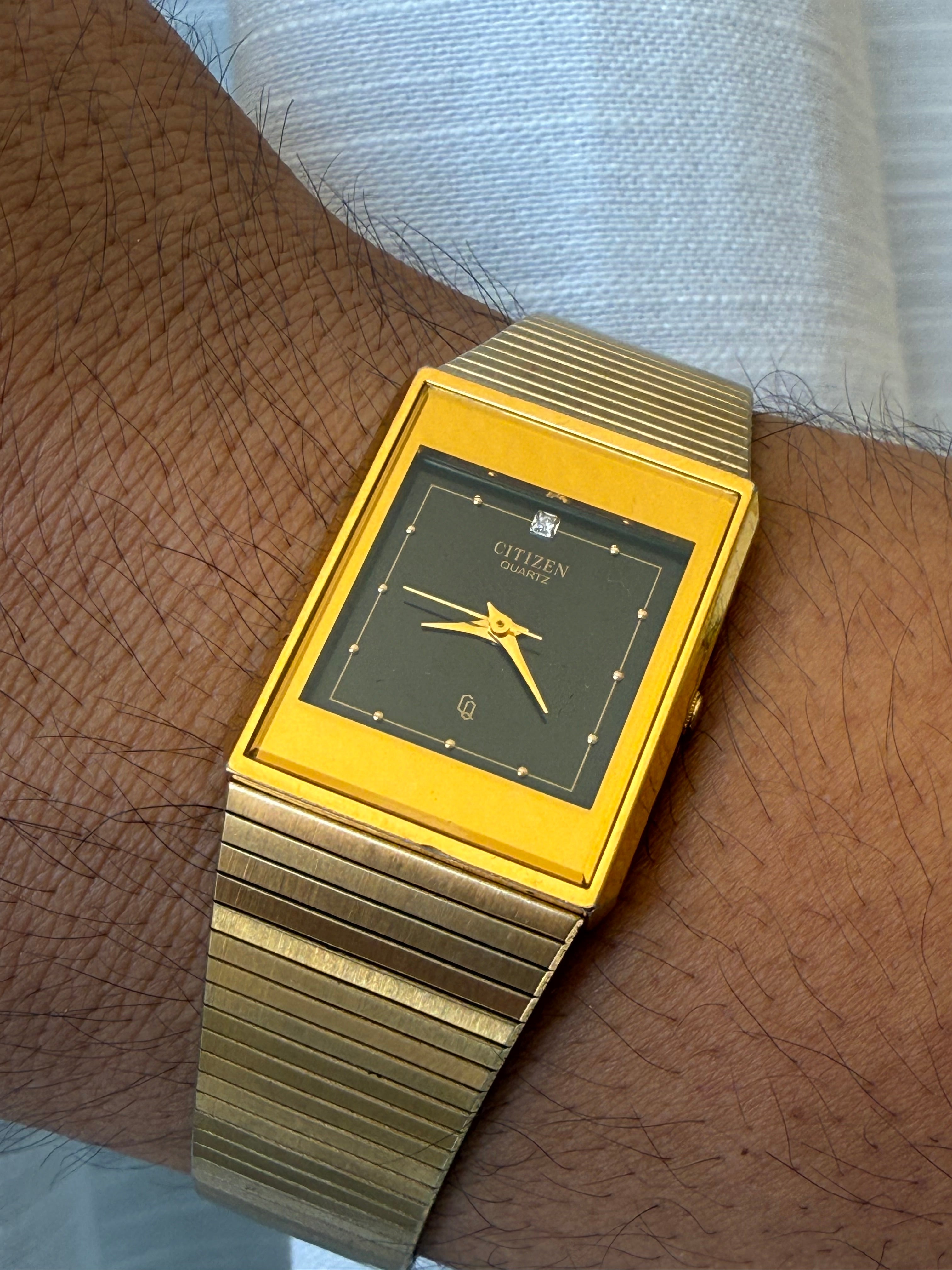 1980's Citizen Quartz “CQ” Gold Plated “XMAS 1986” Tank Watch