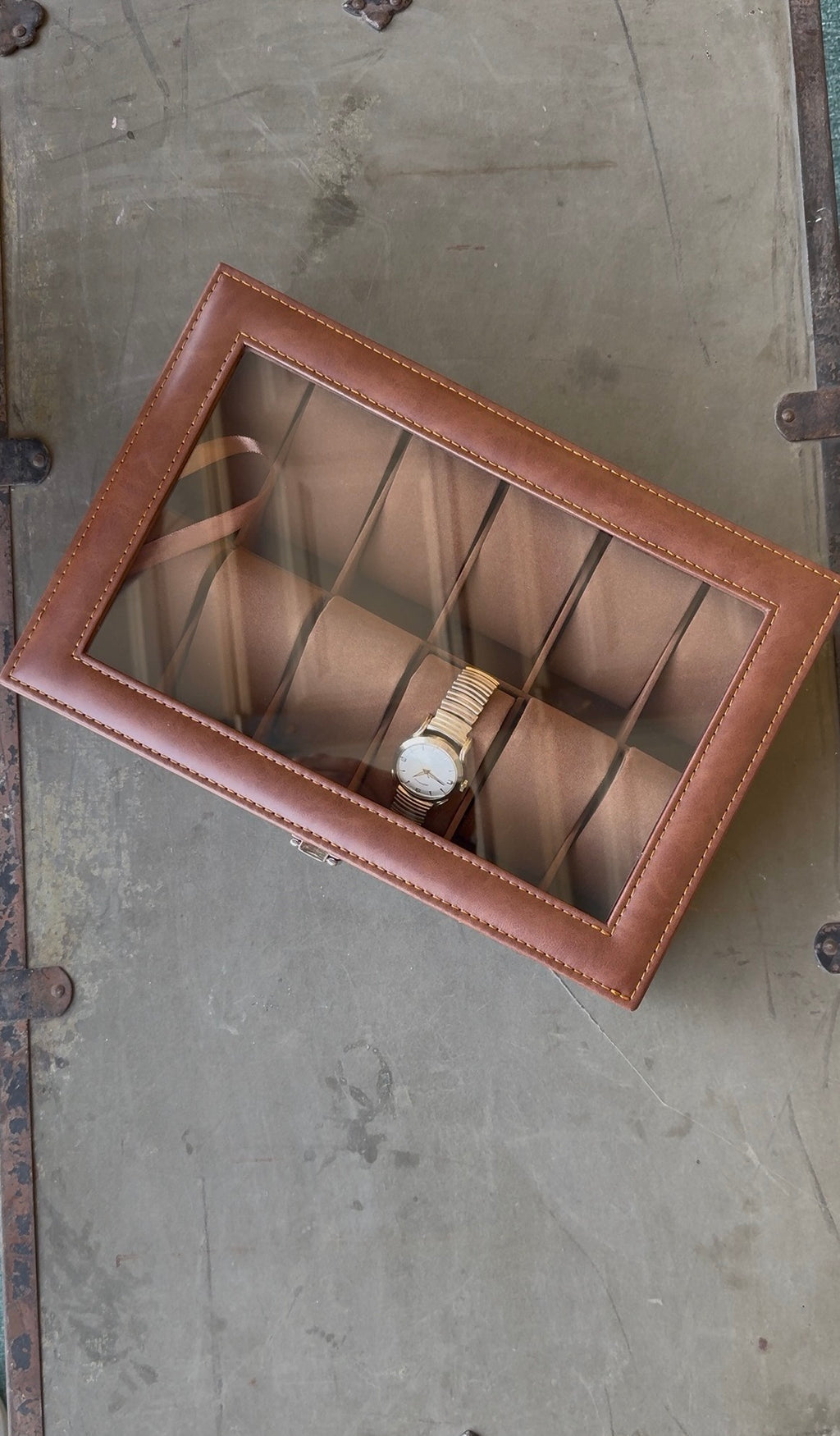 12 Slot Brown leatherette watch display box
