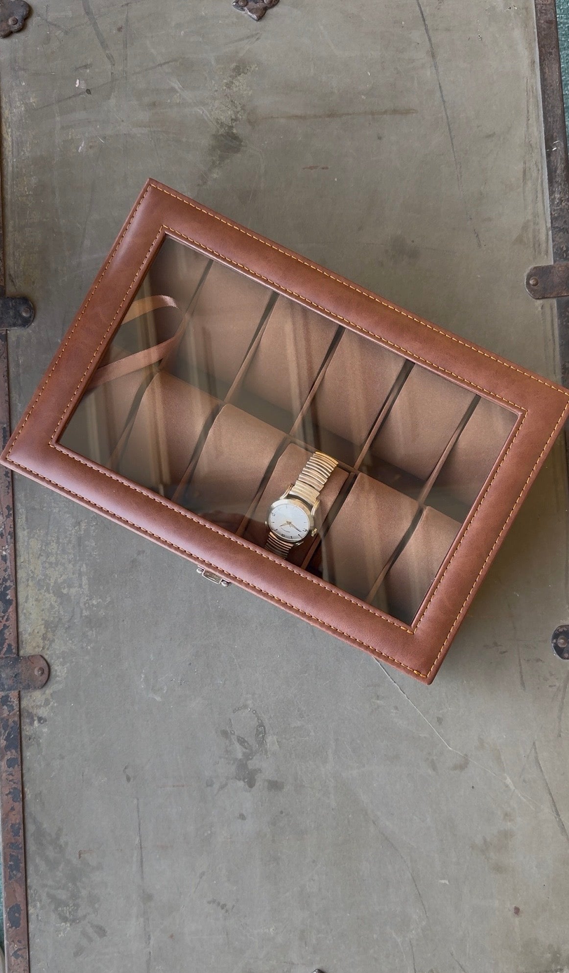 12 Slot Brown leatherette watch display box