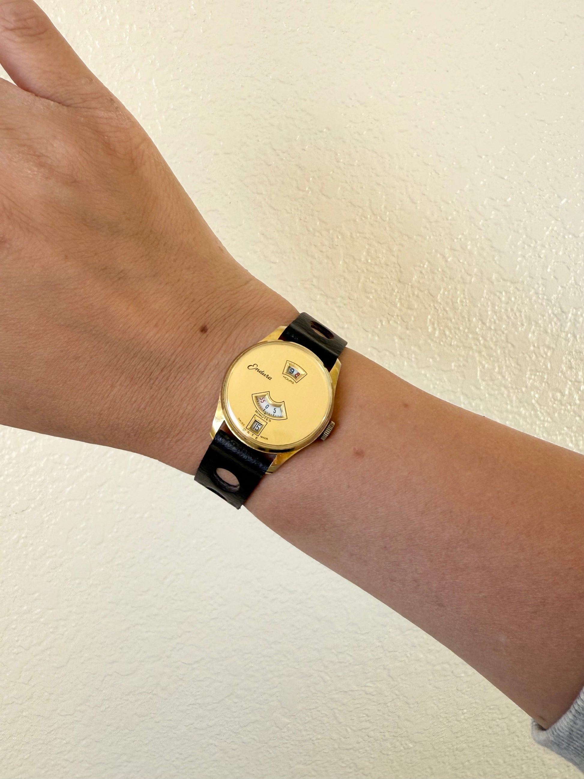 1960’s Endura Gold Tone Jump Hour Mechanical Watch