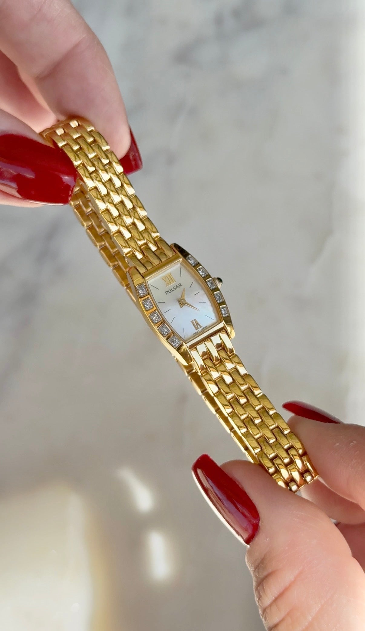 1995 Pulsar Quartz by SEIKO Diamond MOP Tonneau Bracelet Watch
