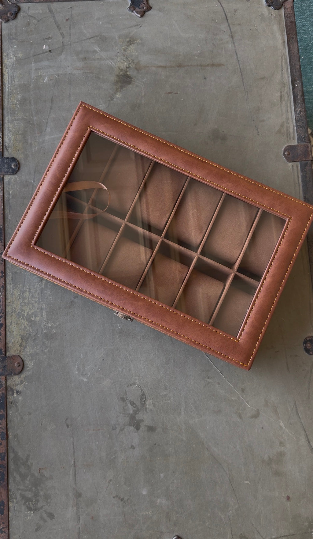 12 Slot Brown leatherette watch display box
