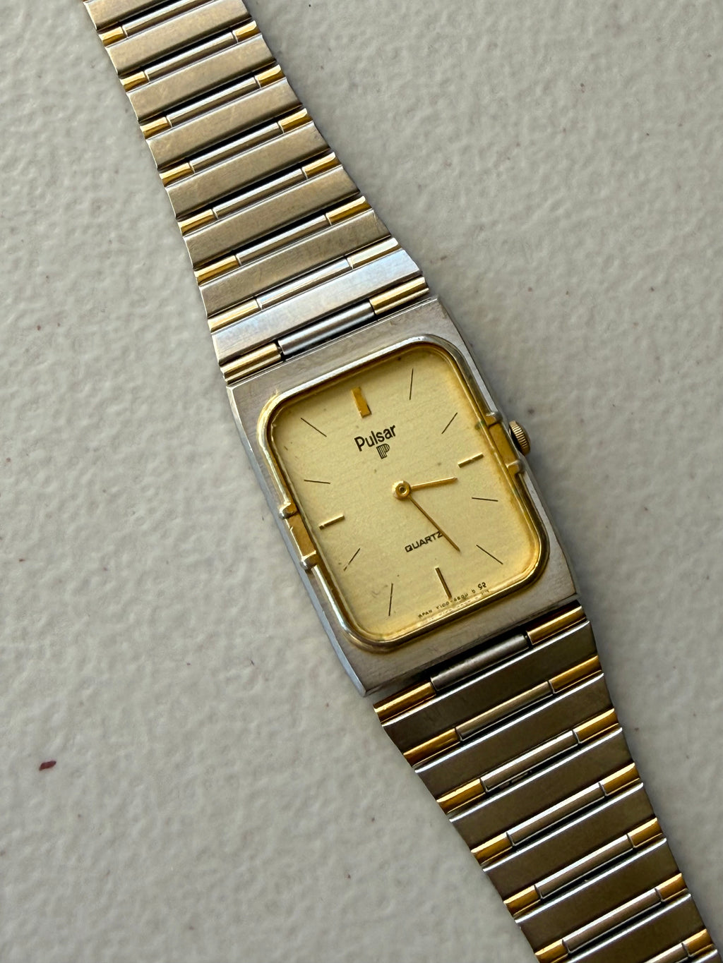 1985 Pulsar Quartz By SEIKO Two Tone Tank Watch