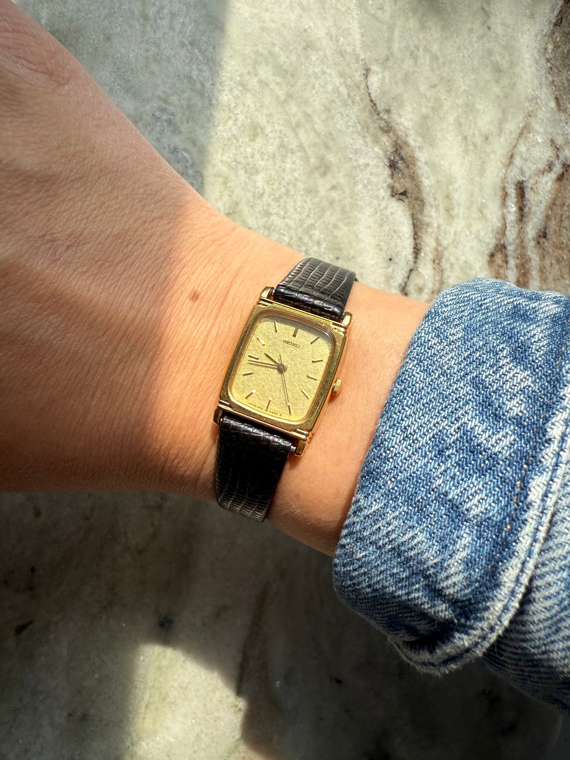 1987 Seiko Quartz Gold Tone Tank Watch