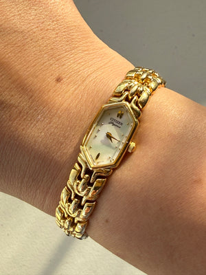 1980’s Citizen Elegance Gold Tone Hexagon Bracelet Watch