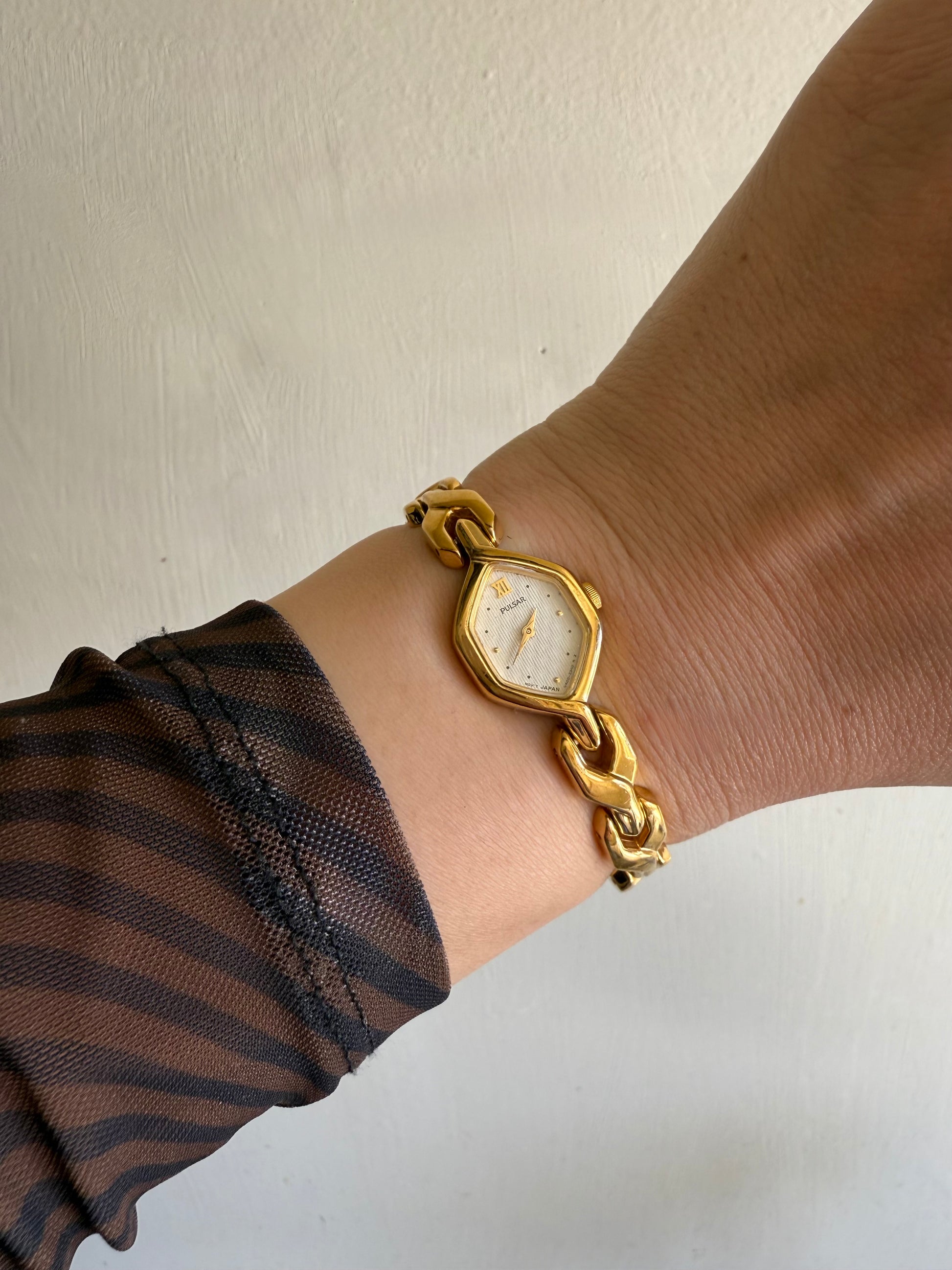 1985 Pulsar by Seiko Hex Gold Tone Movt Japan Watch
