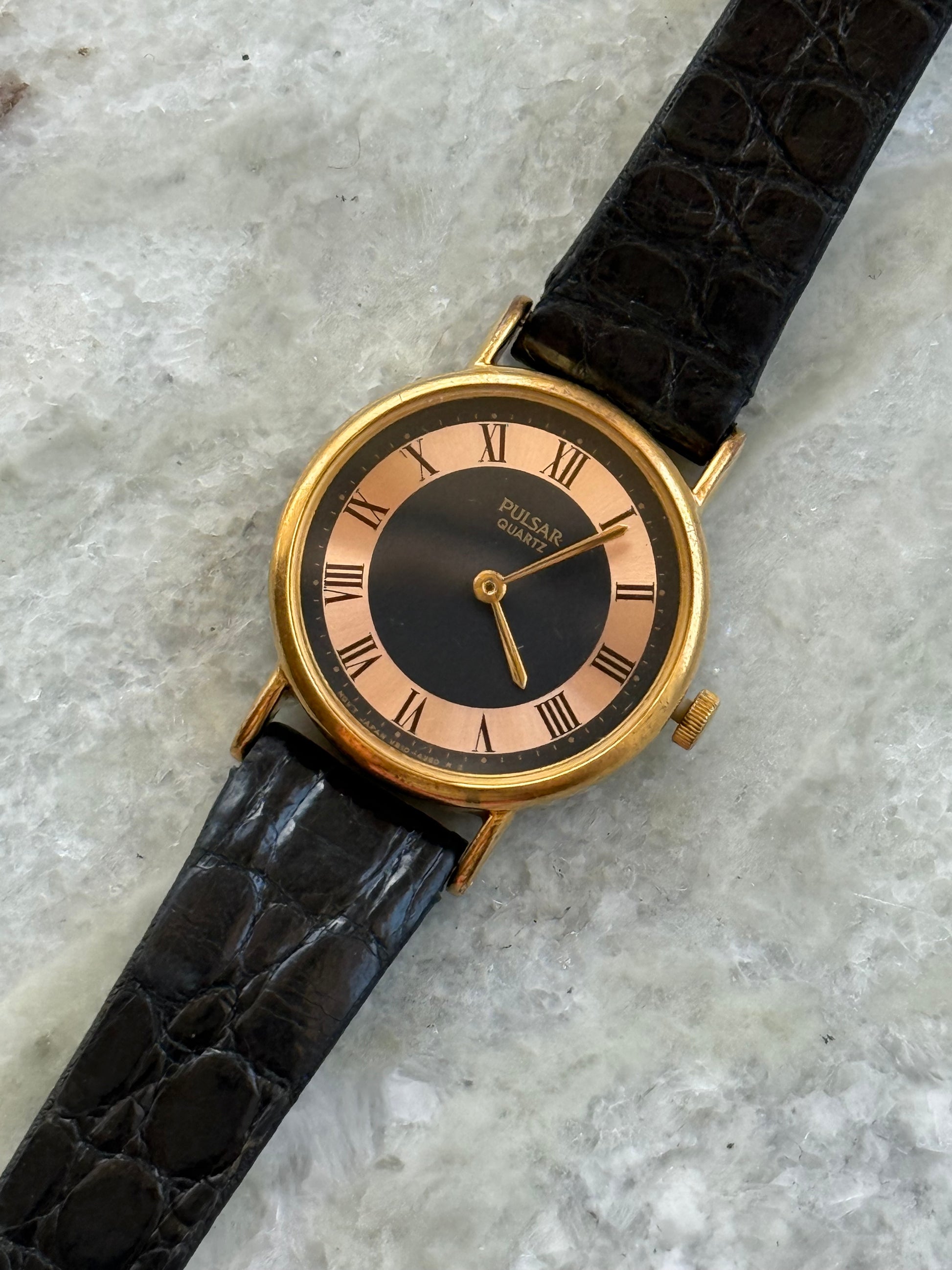 Vintage Pulsar Two Tone Roman Dial Gold Tone Quartz Watch