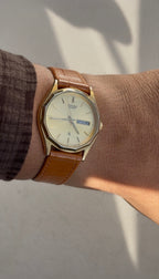 1980's Citizen Quartz CQ Gold Tone Decagon Day Date Watch