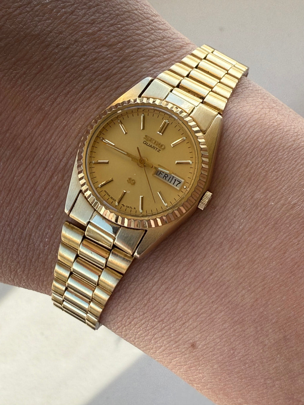 1987 Seiko Quartz SQ Gold Tone “President” Day Date Watch