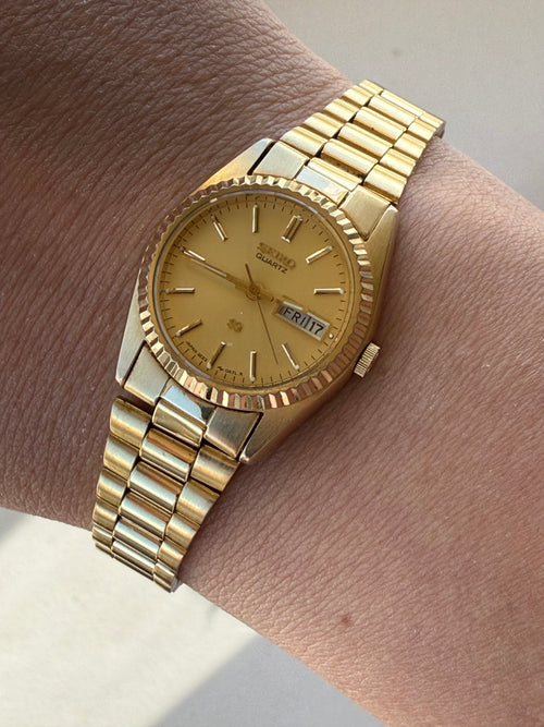 1987 Seiko Quartz SQ Gold Tone “President” Day Date Watch