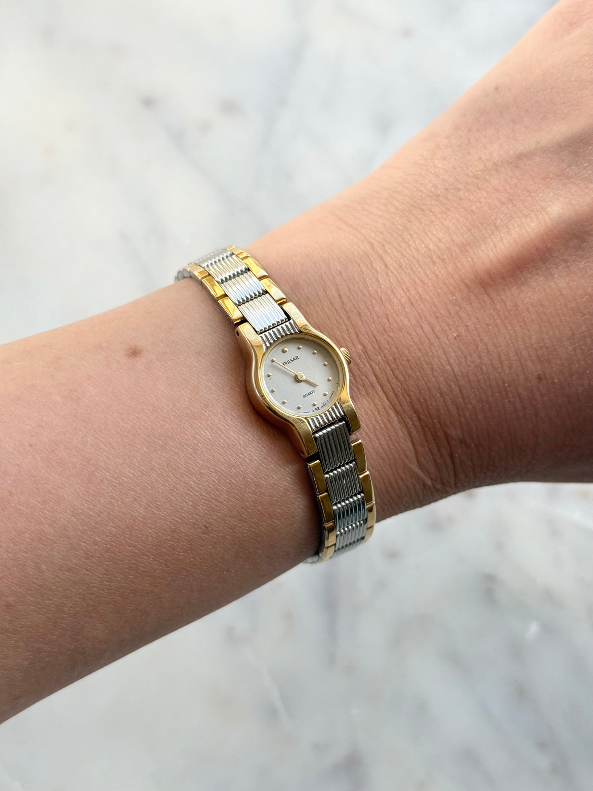 1989 Pulsar Quartz By Seiko Two Tone Bracelet Watch
