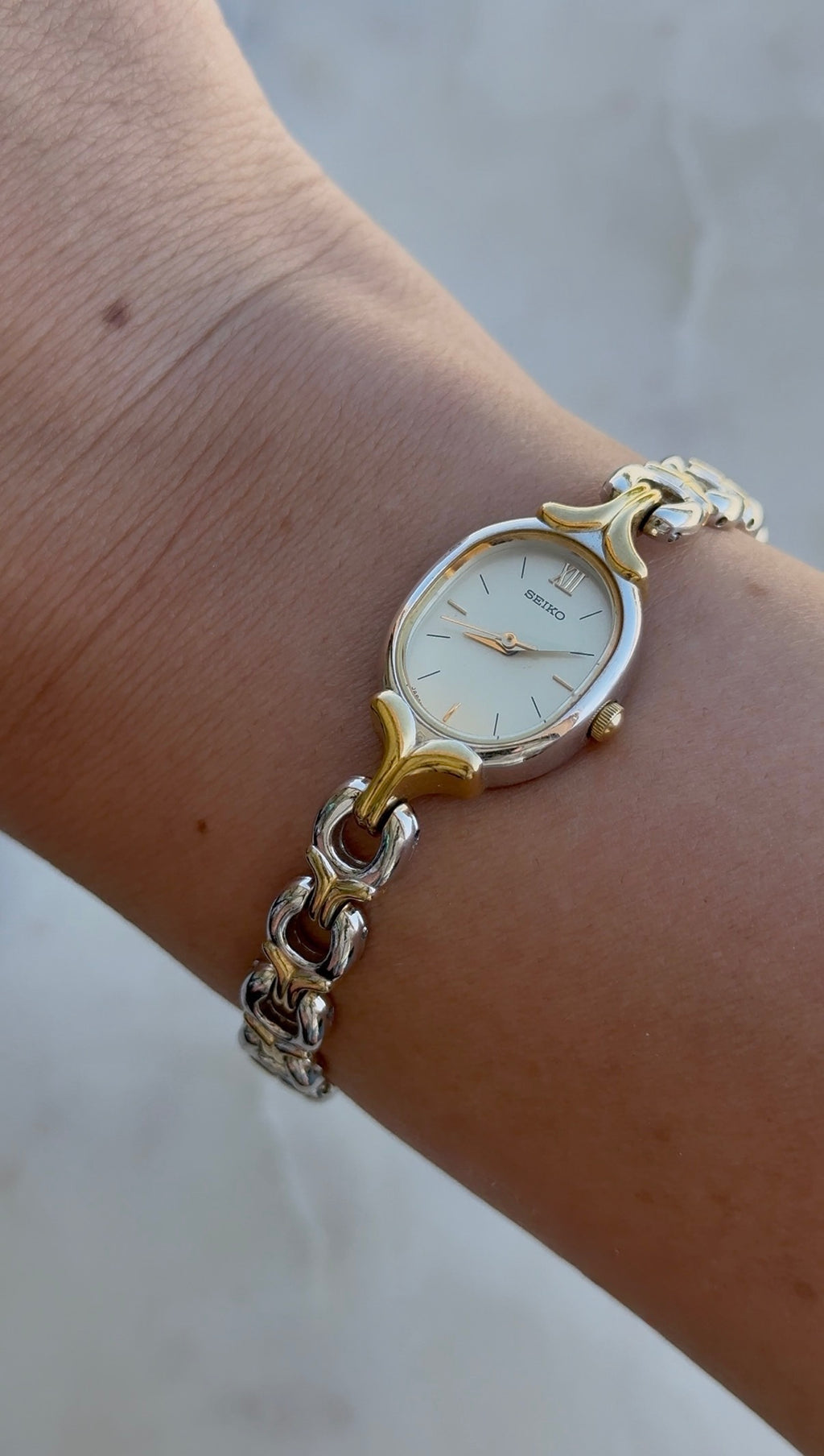 1989 Seiko Quartz Oval Two Tone Bracelet Watch