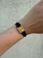 1988 Seiko Quartz Gold Tone Gold Dial Tank Watch