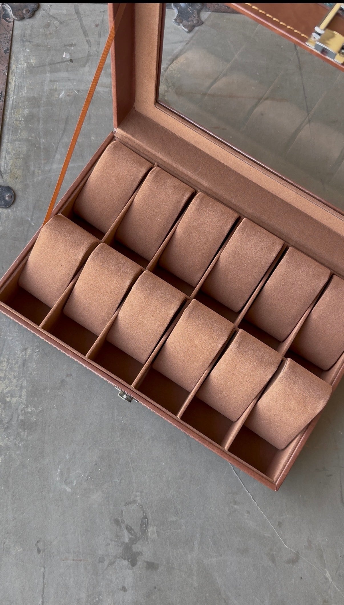 12 Slot Brown leatherette watch display box