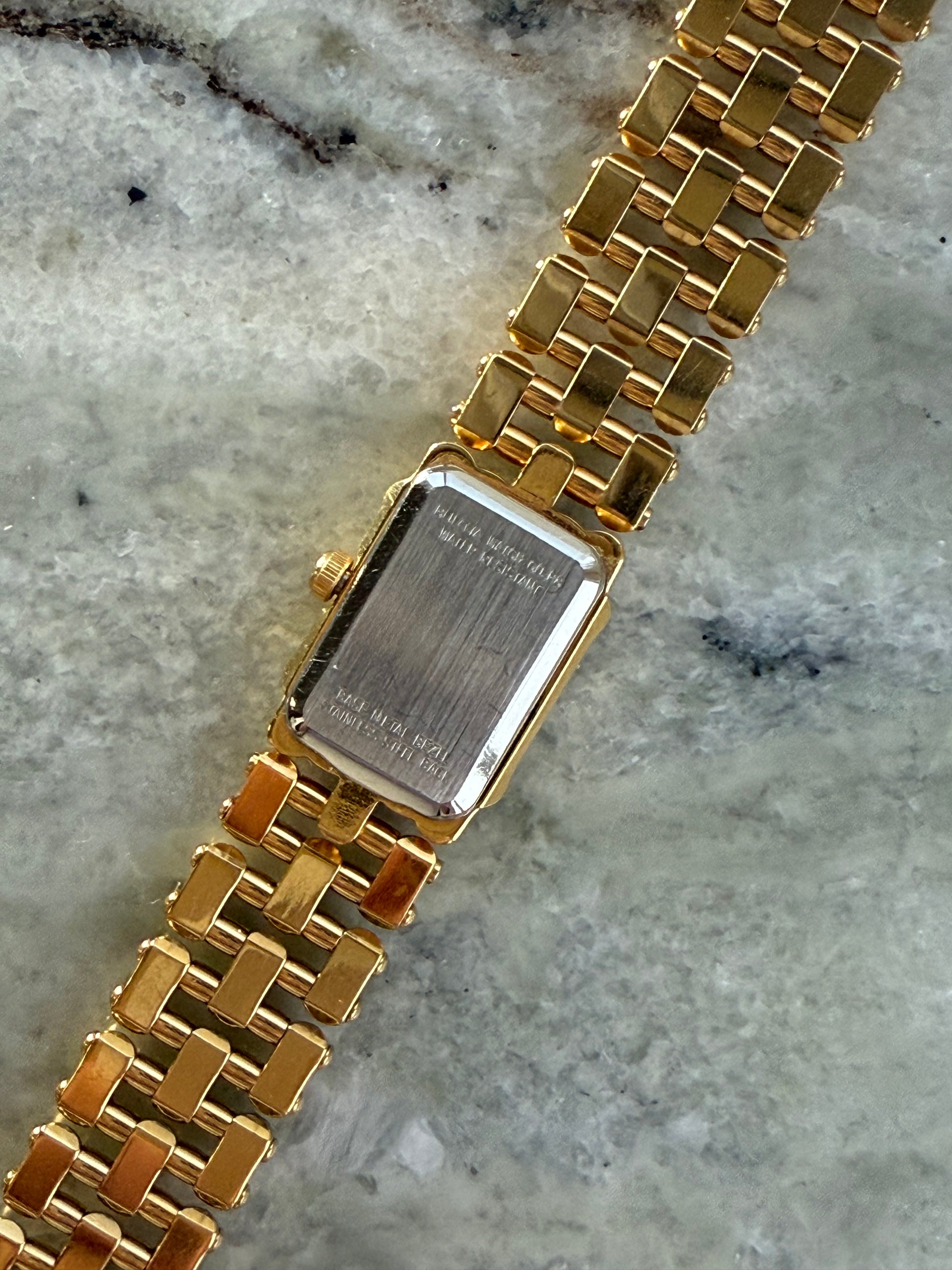 1998 Bulova Quartz Gold Tone Bracelet Tank Watch