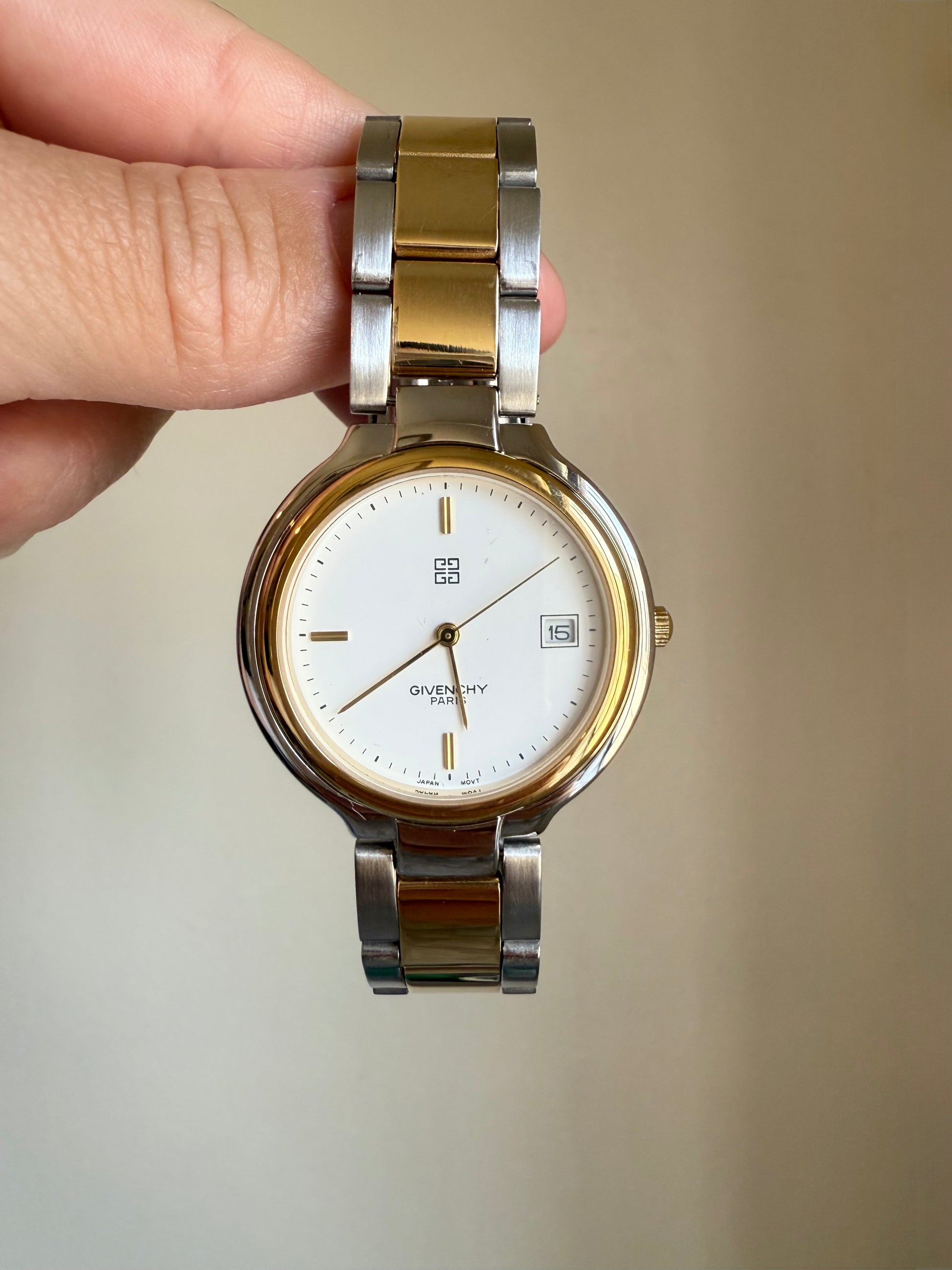 1990s Givenchy Paris Two Tone White Dial Date Just Dress Watch