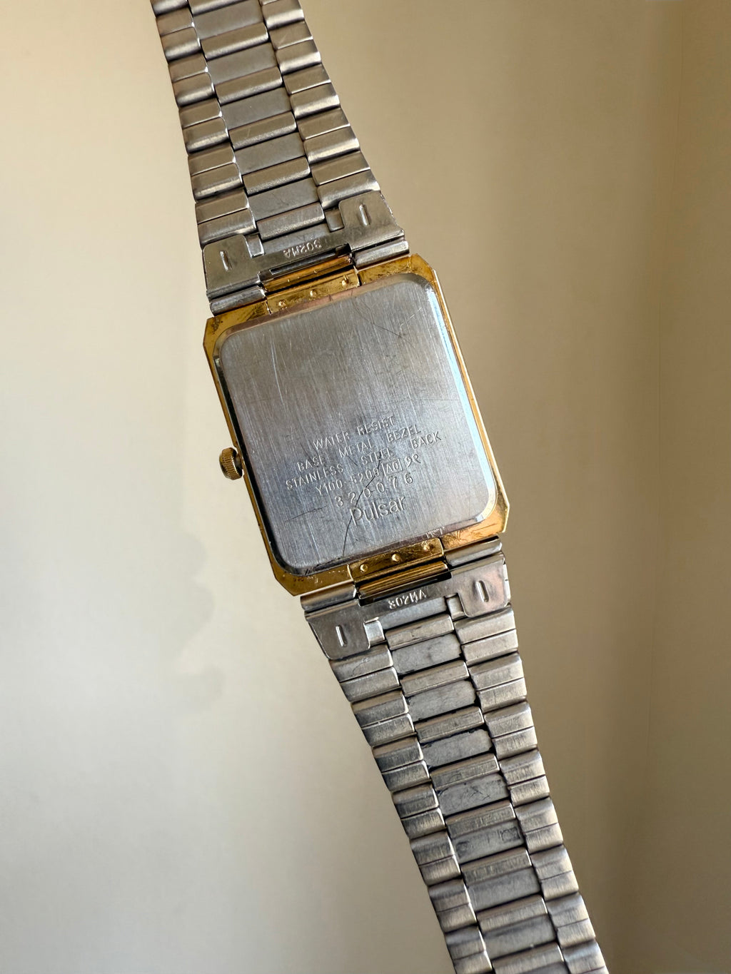 1983 Pulsar Two Tone Gun Metal Tone Dial Quartz Tank Watch