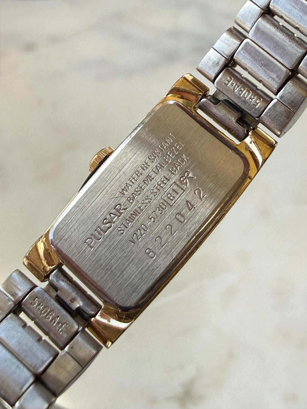 1988 Pulsar Quartz v220 By SEIKO Gold Tone Tank Watch