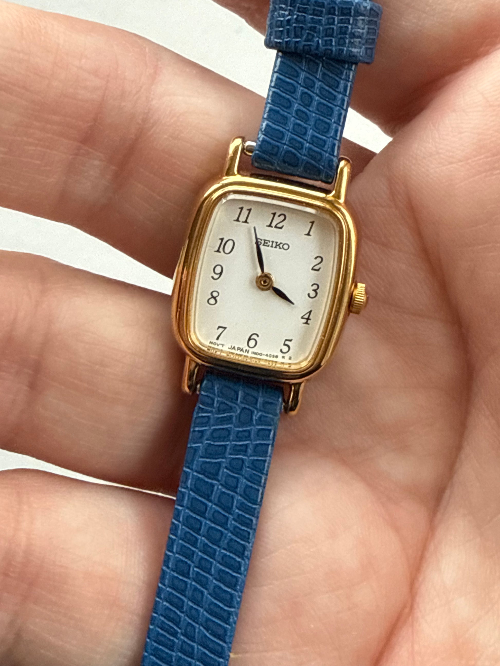 1994 Seiko Gold Tone Barrel Tank Watch - Blue