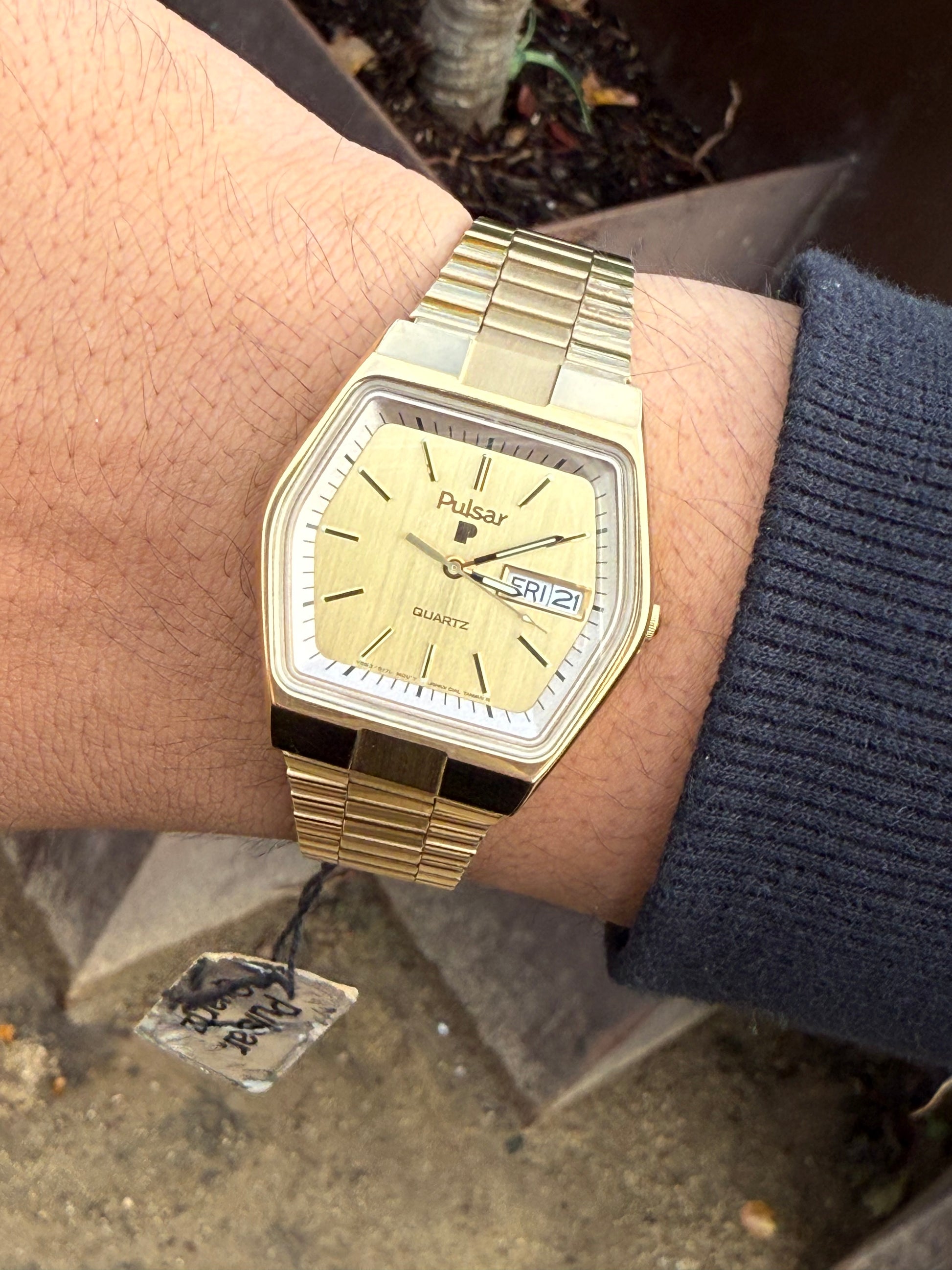 1981 Pulsar Quartz by SEIKO (NOS) Gold Tone Hexagon Watch