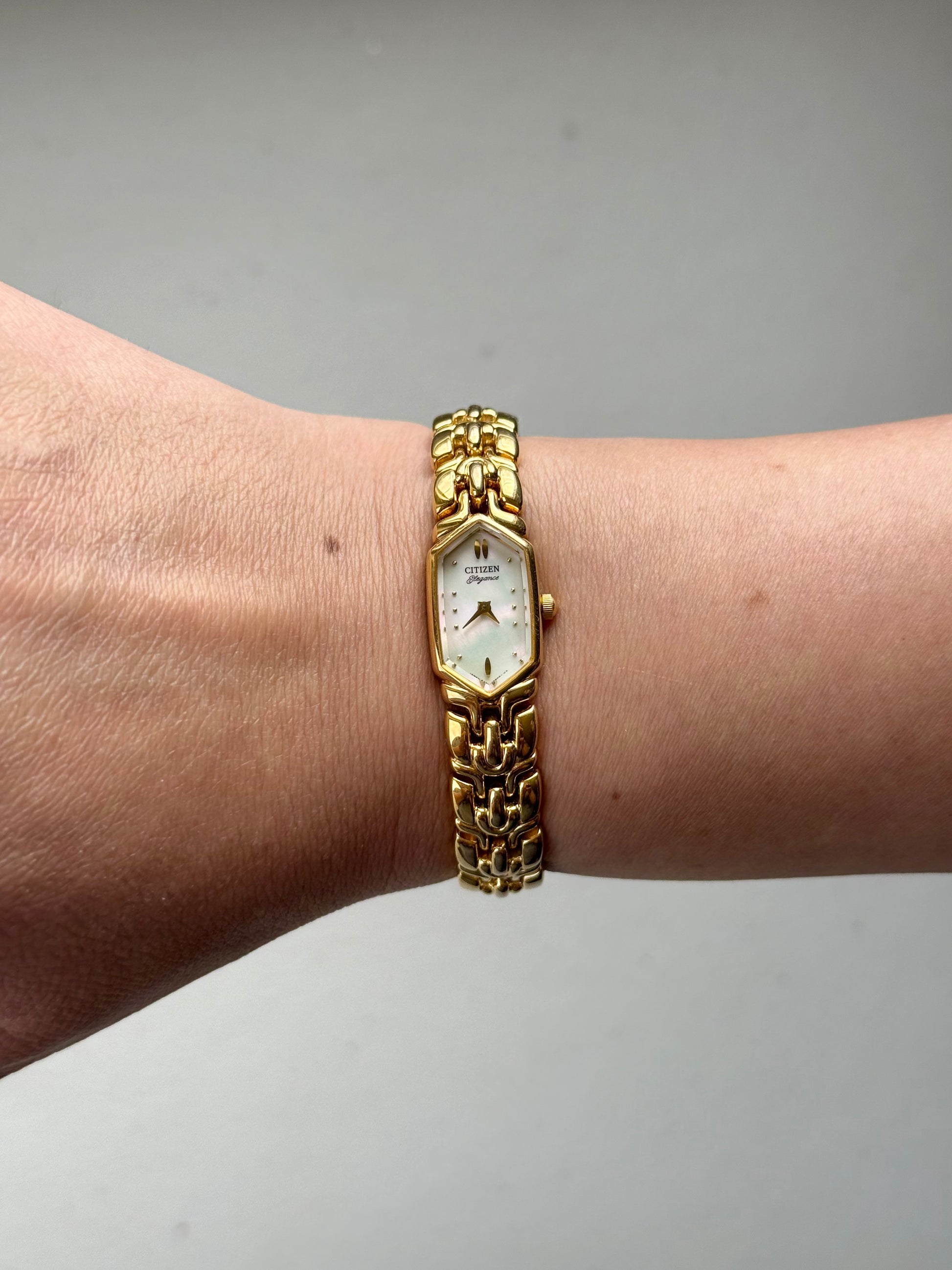 1980’s Citizen Elegance Gold Tone Hexagon Bracelet Watch