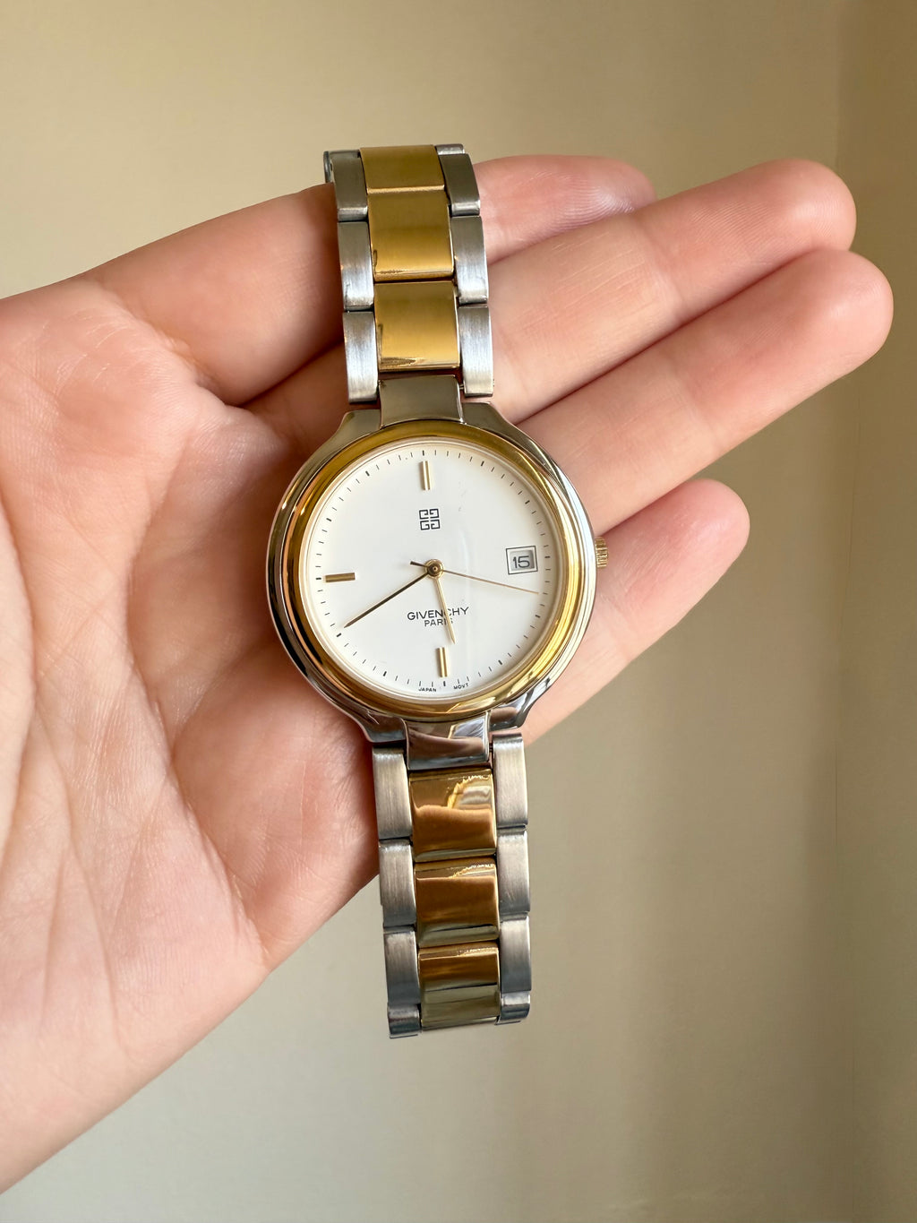 1990s Givenchy Paris Two Tone White Dial Date Just Dress Watch