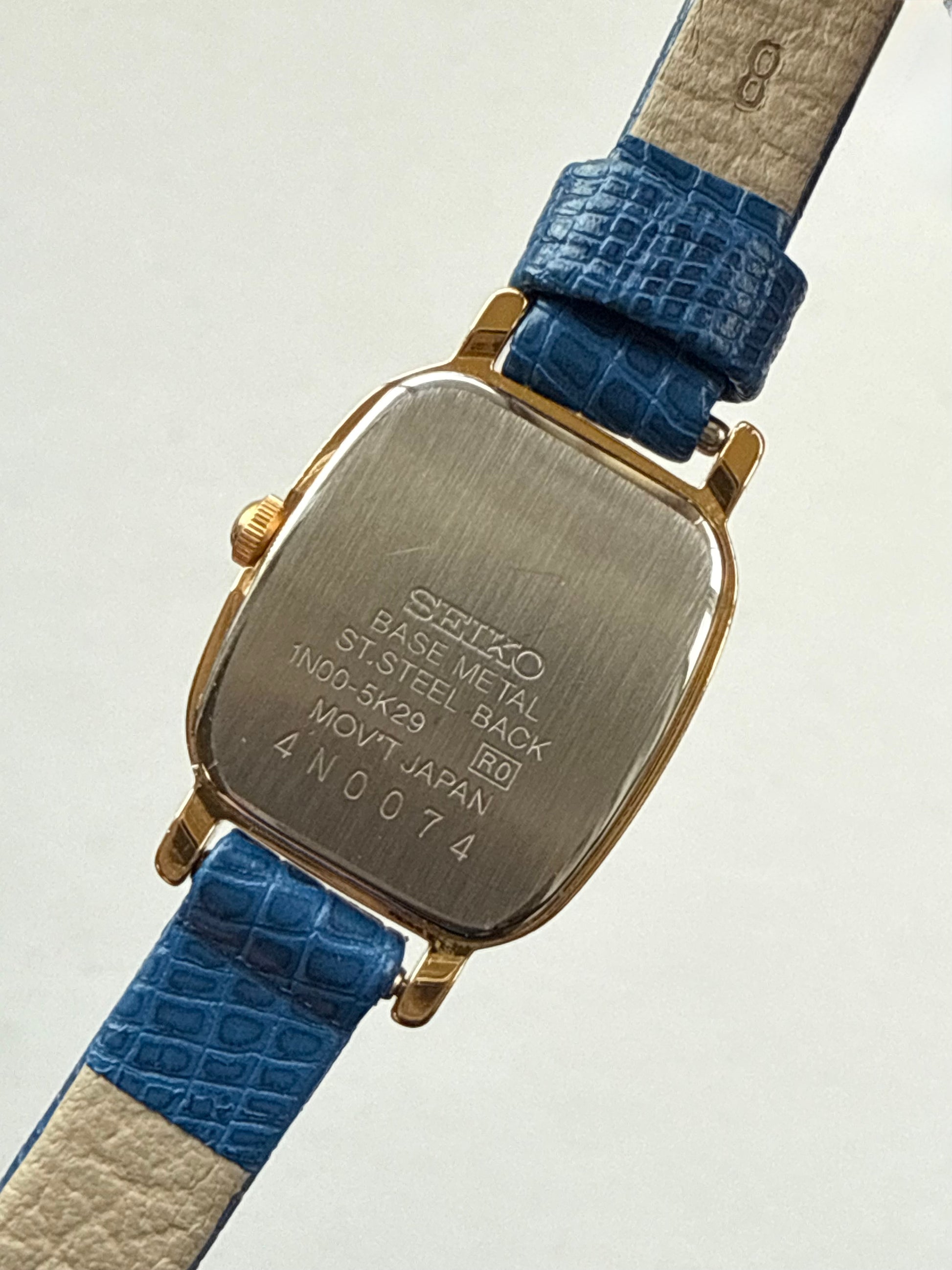 1994 Seiko Gold Tone Barrel Tank Watch - Blue