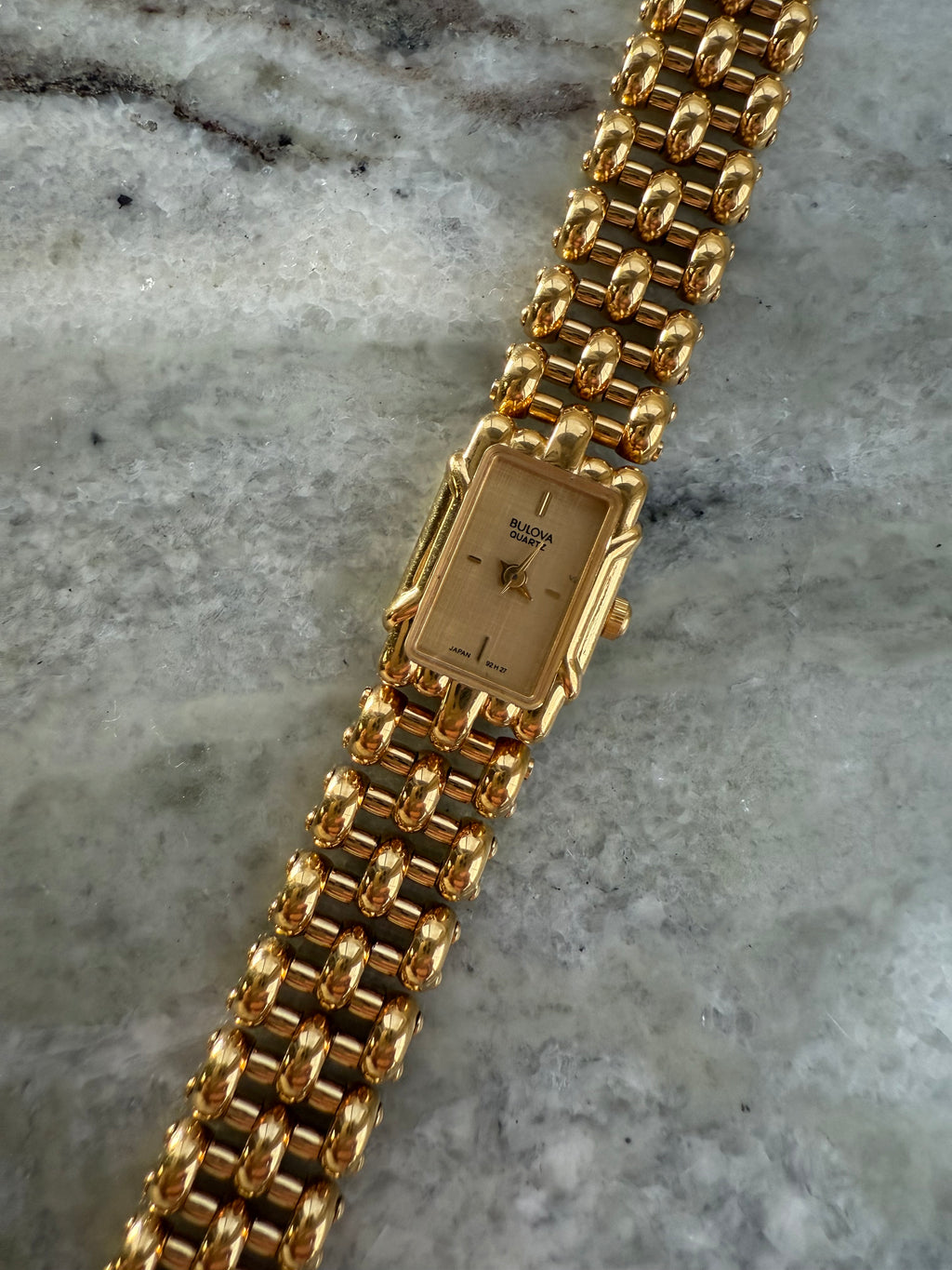 1998 Bulova Quartz Gold Tone Bracelet Tank Watch
