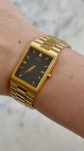 1990 Seiko Quartz Date Adjust Gold Tone Tank Watch