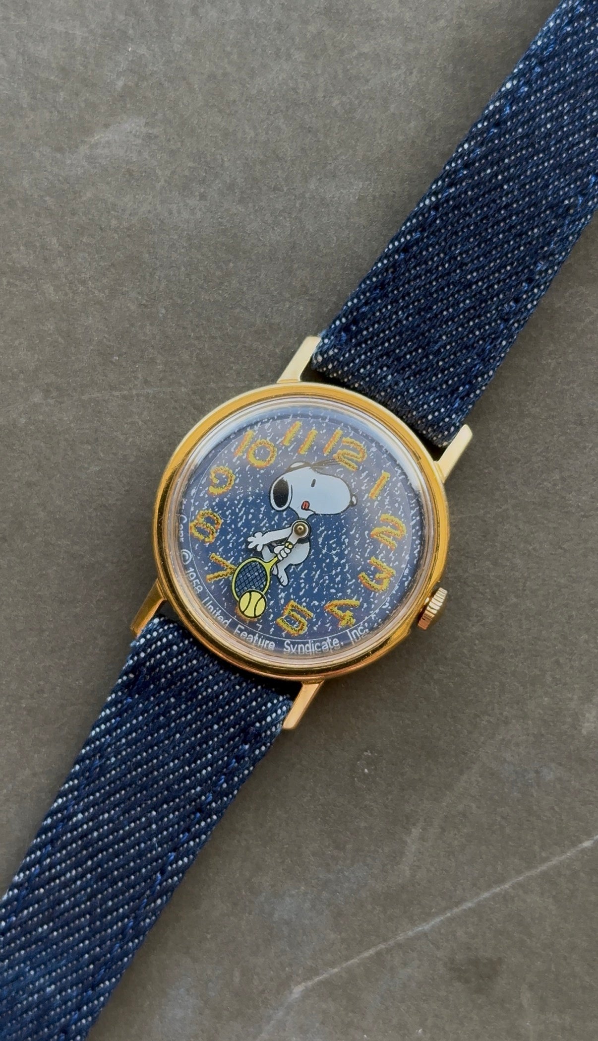 1970’s Timex Denim Tennis Snoopy Gold Tone Mechanical Watch