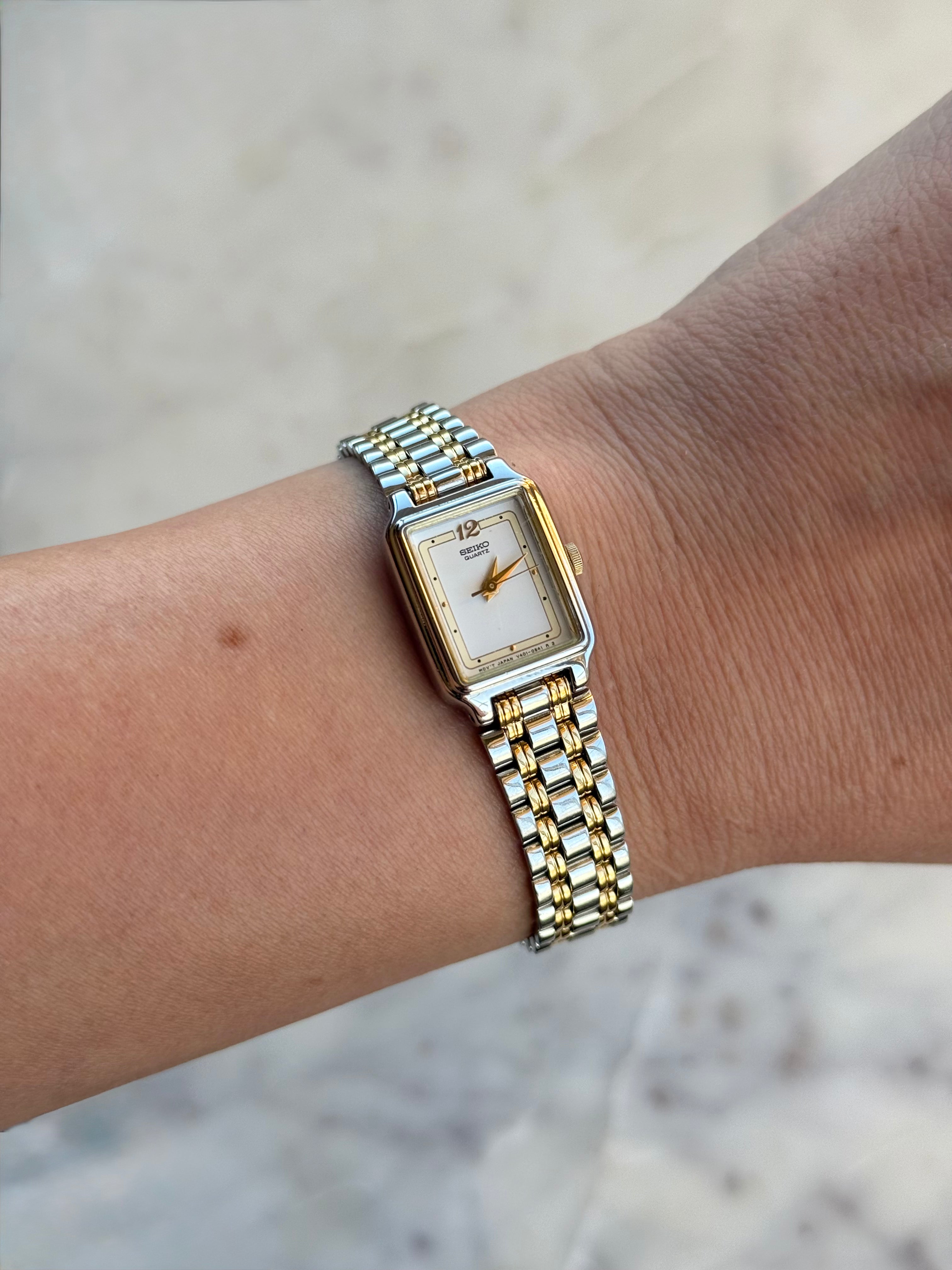 1991 Seiko Quartz Two Tone Bracelet Tank Watch