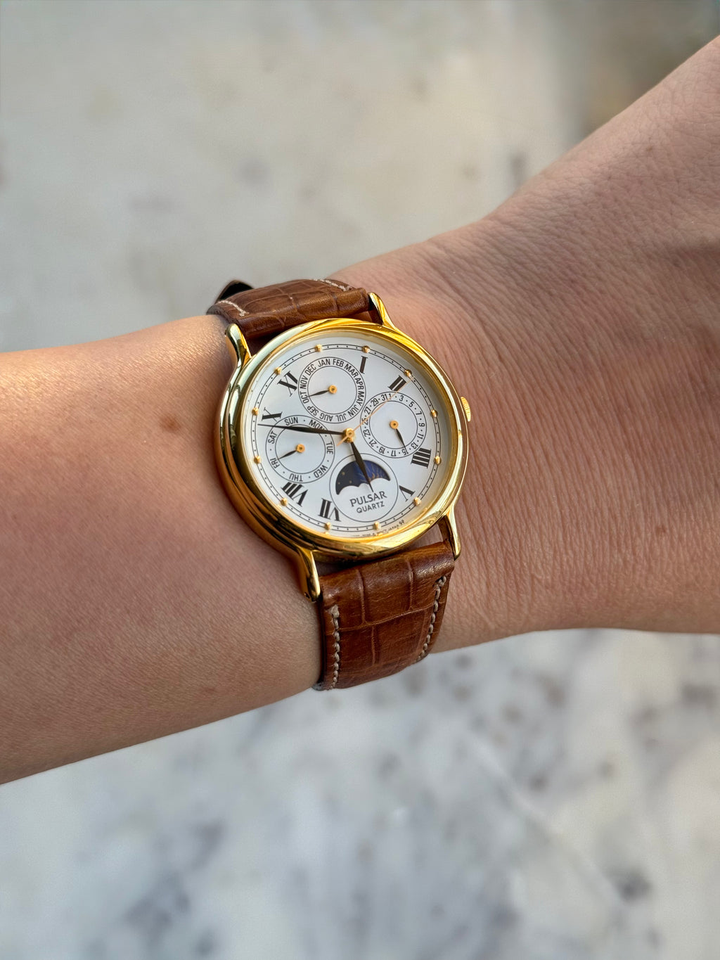 1992 Pulsar Quartz by Seiko Triple Date Day and Night Watch
