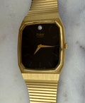 Pulsar Diamond Quartz by Seiko 1980s Gold Tone Black Dial Watch (Excellent Condition)